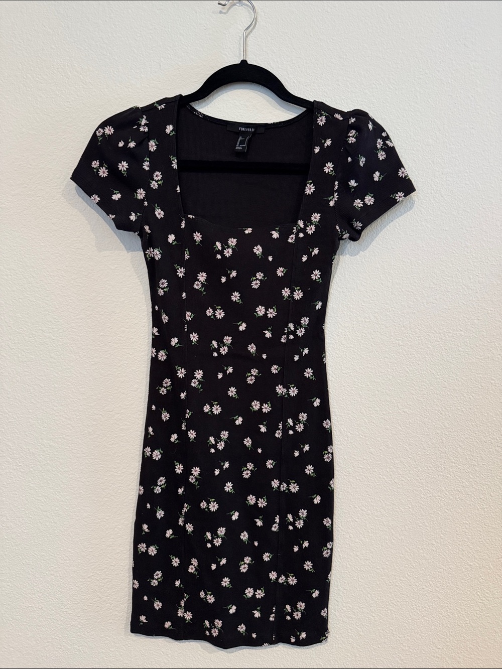 Forever 21 Black Mini Dress with White Floral Print